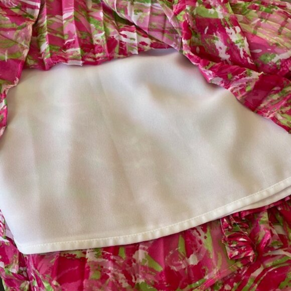 RUBY RD. Pleated Elastic Waist Pink Green Swirl Print Maxi Skirt 10 - Picture 10 of 15